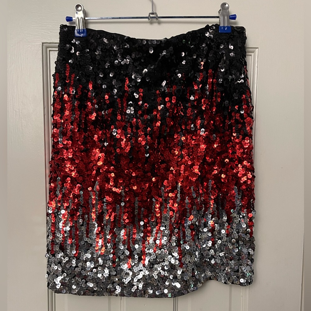 Sequin skirt, L, red,  black and silver